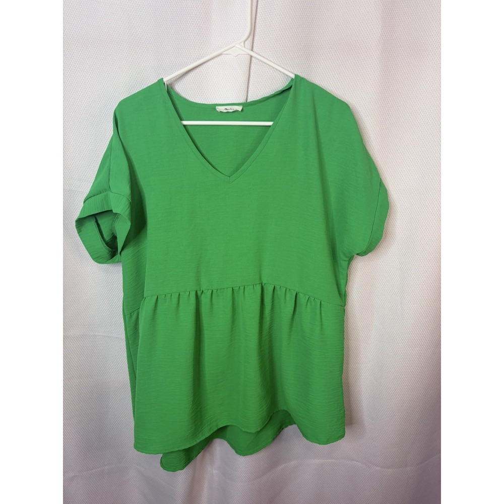 SPIN Women's Size M Green V-Neck Lightweight L/XL Babydoll Oversized Fit Blouse